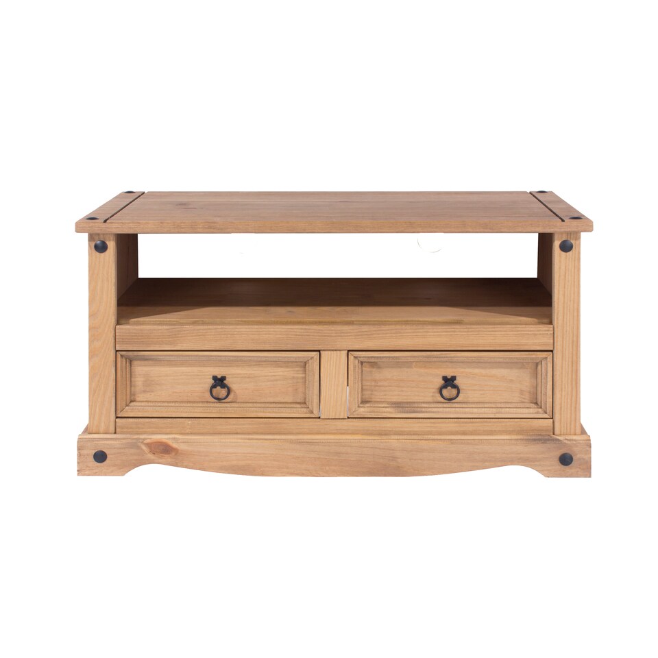 image 1 of Corona Flat Screen TV Unit - Antique Waxed Pine Media Cabinet with Drawers, Shelf, and Traditional Mexican Design | Brown | Brown | 1