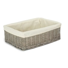 Wicker Grey Wash Lined Storage Tray Grey | Grey | L