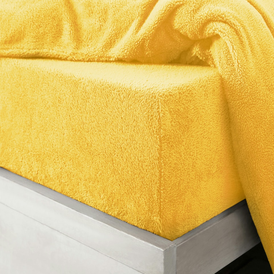 image 1 of Velosso Teddy Fleece Warm and Cosy Fitted Sheet | Yellow | Ochre | King