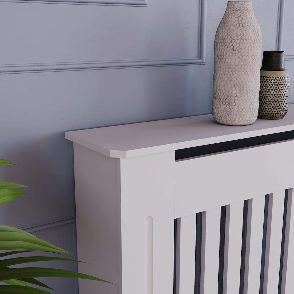 image 1 of Vida Designs Chelsea Radiator Cover Painted MDF Slatted Cabinet, White, 152cm