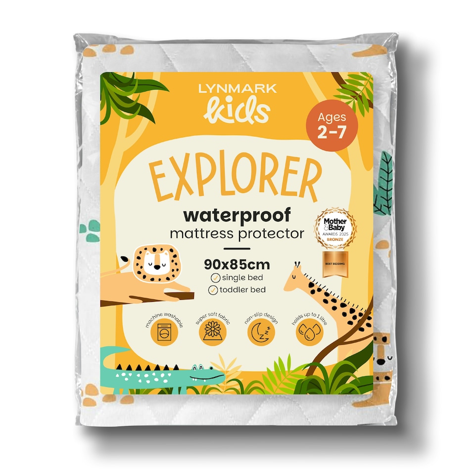 image 1 of Toddler Potty Training Bed Pad with Tucks - Soft Waterproof Bedwetting Pee Protector Mat for Kids - Multi-Layer Non-Slip Washable Absorbs Up to 2000ml 90 x 85cm White | Explorer | Single