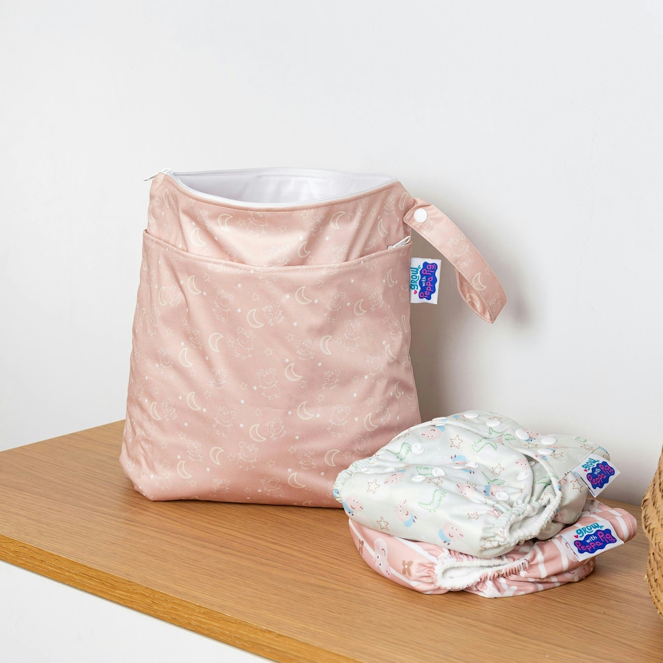image 1 of Peppa Pig Grab & Go Nappy Wet Bag - Moons & Stars