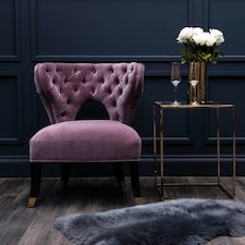 Lilac Feature Chair,Plush Seat With Black Wooden Legs,Button Tufted Accent Armchair,Ocassional Chair Purple