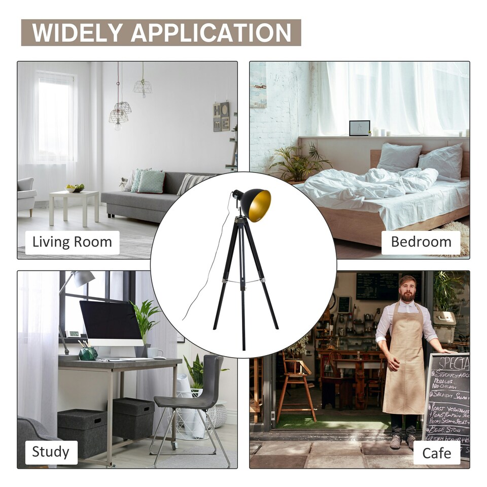 image 1 of HOMCOM Stand Floor Lamp Tripod Light Livingroom Studio Dome Shade Retro Style