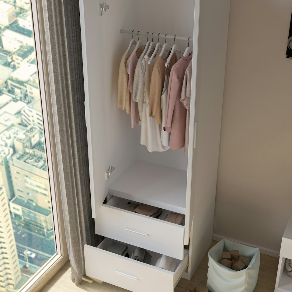 image 1 of White 2-Door 2-Drawer Wardrobe. Pink | Accent Colour: Pink