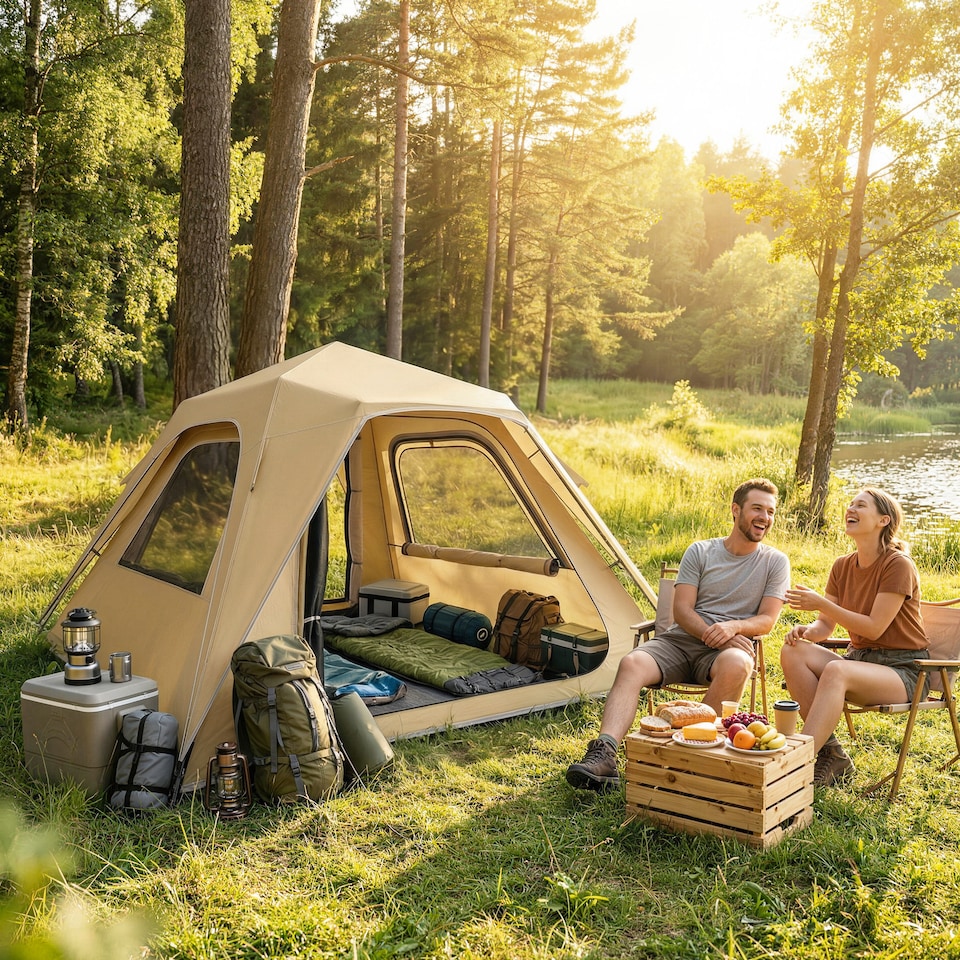 image 1 of Outsunny Pop Up Tent Waterproof Camping Tents 2-3 People Khaki | Brown | Army Green