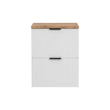 Wall Hung White Bathroom Vanity Unit 600mm Oak Countertop Worktop Cabinet with Drawers Ribbed Fluted Adel