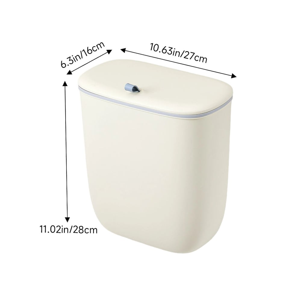 image 1 of Living and Home 12L Hanging Rubbish Bin for Kitchen Bathroom With Lid | Cream