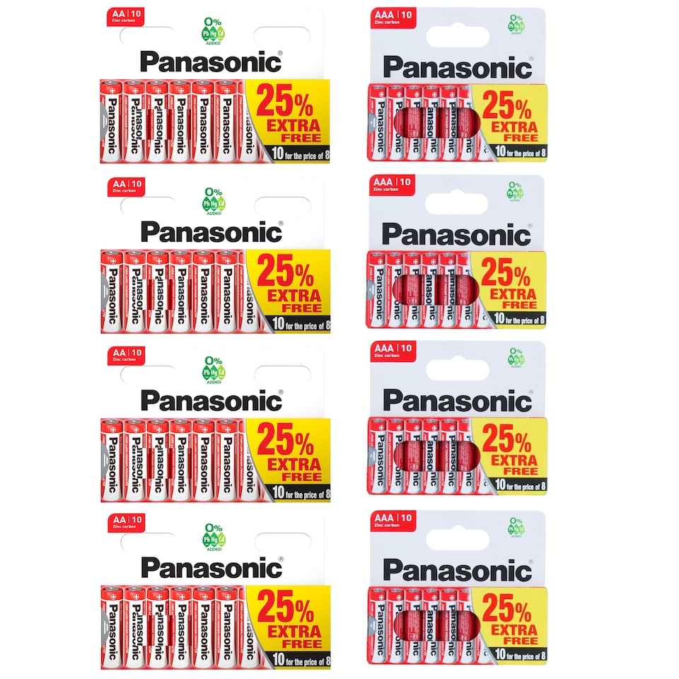 40x AA & 40x AAA Panasonic Zinc Carbon Batteries