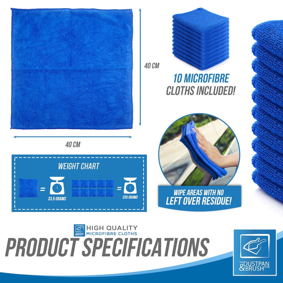 image 1 of Microfibre Cleaning Cloth 40x40cm Super Absorbent Lint Free Microfiber Cloths Cleaning for Home, Kitchen, Mirrors, Car - Pack of 10