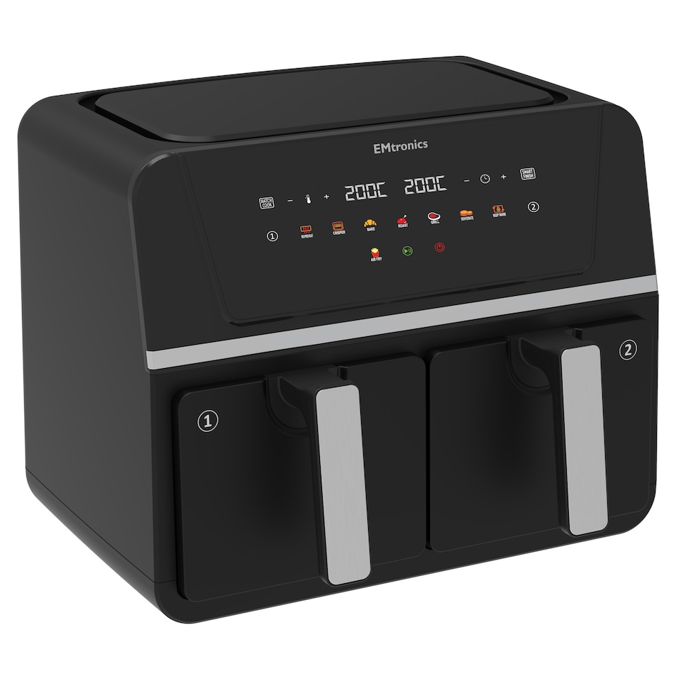image 1 of EMtronics 9L Double Basket Air Fryer - Black