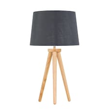 Voyage - Light Oak Table Lamp Bedside Light with Grey & Silver Shade | Brown | Grey | Large | 1