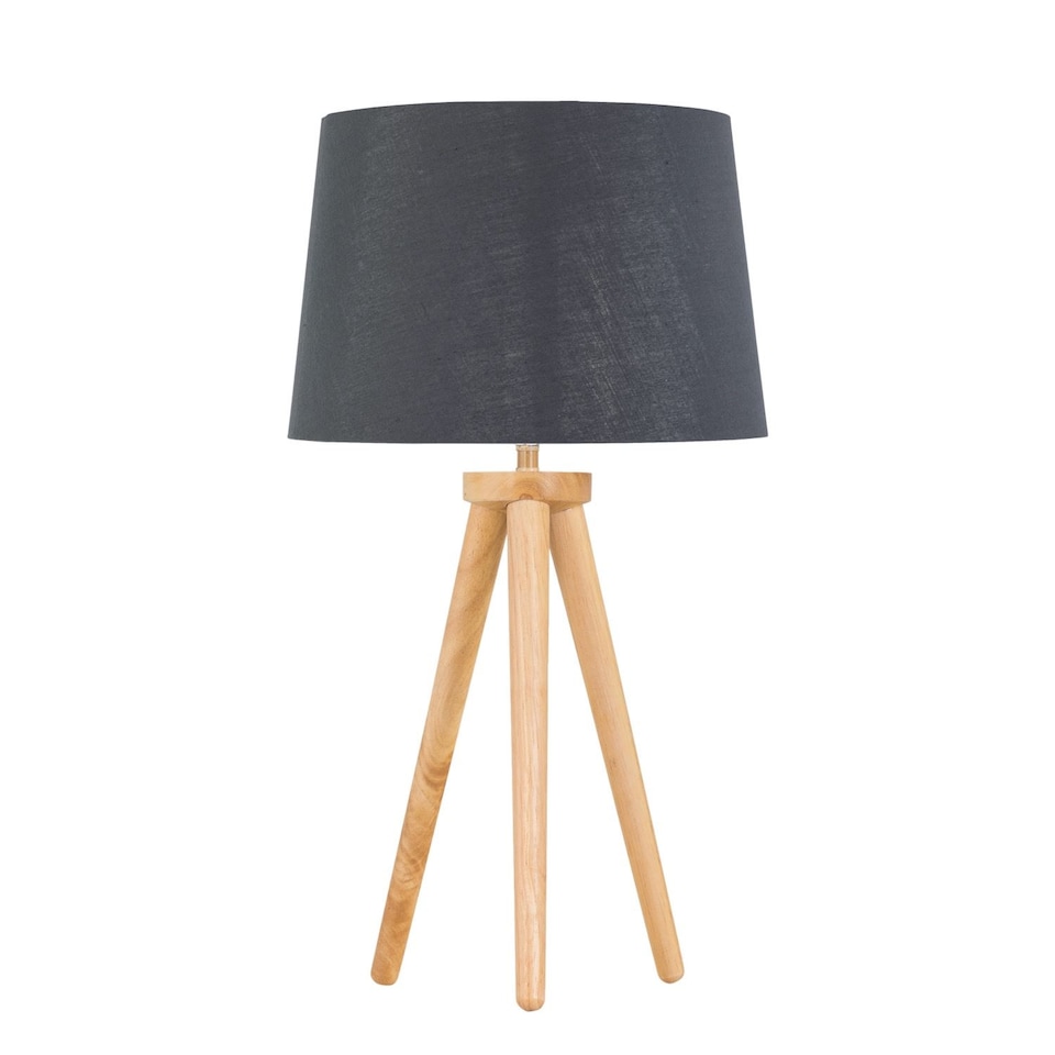 image 1 of Voyage - Light Oak Table Lamp Bedside Light with Grey & Silver Shade | Brown | Grey | Large | 1