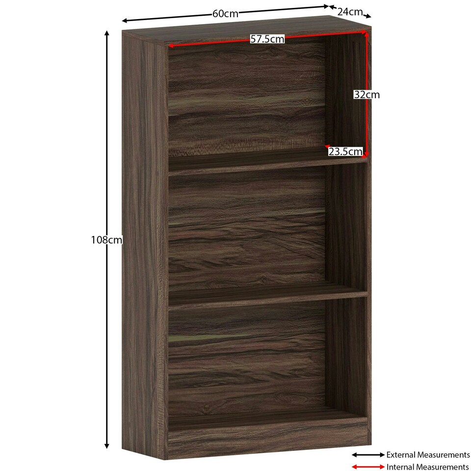 image 1 of Vida Designs Cambridge 3 Tier Medium Bookcase Display Storage, Walnut
