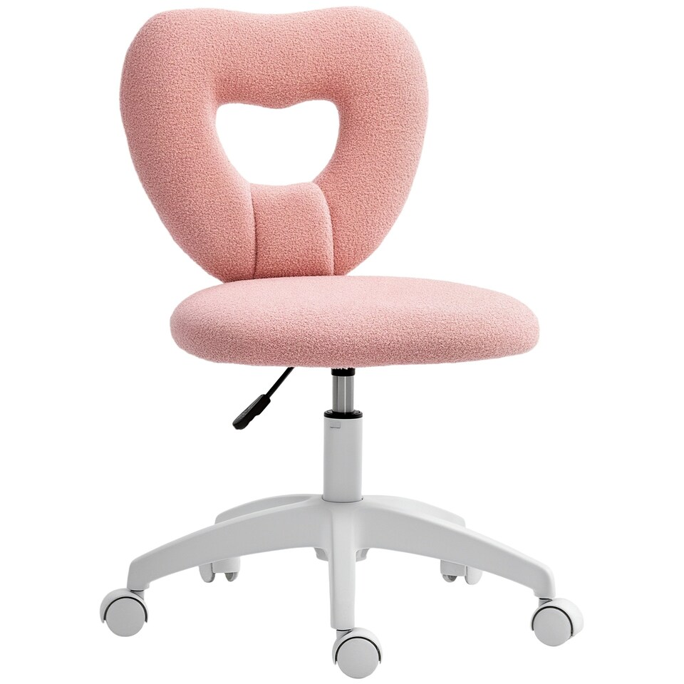 image 1 of HOMCOM Armless Heart Desk Chair, Makeup Vanity Chair for Home, Pink Pink