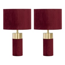Set of 2 Burgundy Velvet with Brass Detail Table Lamps Purple | Purple