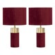 image 1 of Set of 2 Burgundy Velvet with Brass Detail Table Lamps Purple | Purple