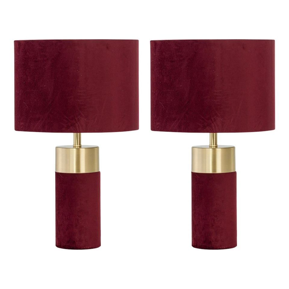 image 1 of Set of 2 Burgundy Velvet with Brass Detail Table Lamps Purple | Purple