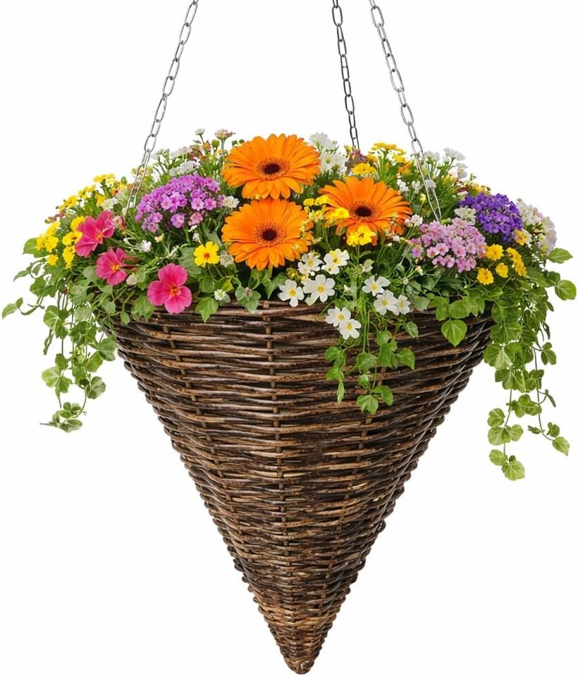 image 1 of Marco Paul 14'' Rattan Cone Hanging Basket