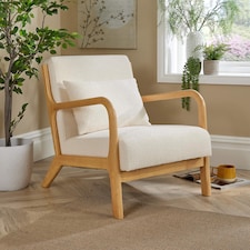 Boucle Wooden Armchair Teddy Fur Cream Modern Home Chair Furniture Seating