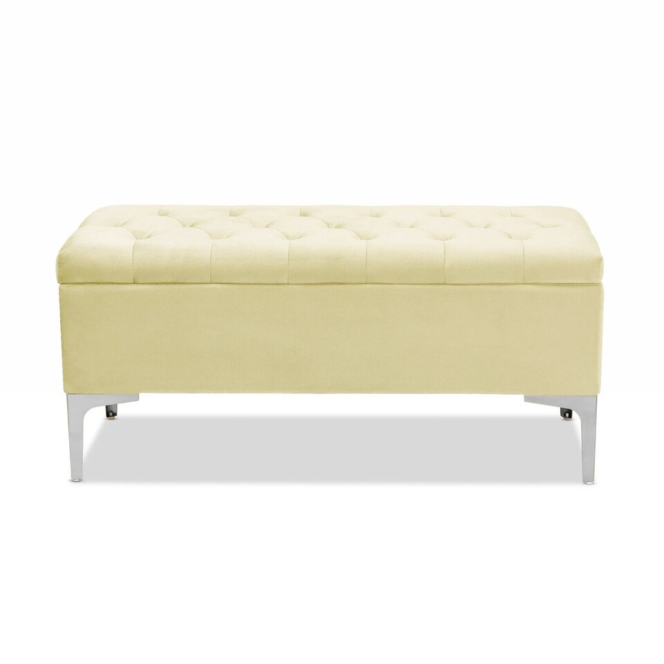 image 1 of Modena Storage Ottoman Bench, Ottoman Footstool with Legs, 90cm Plush Velvet Upholstered End of Bed Bench, Cream