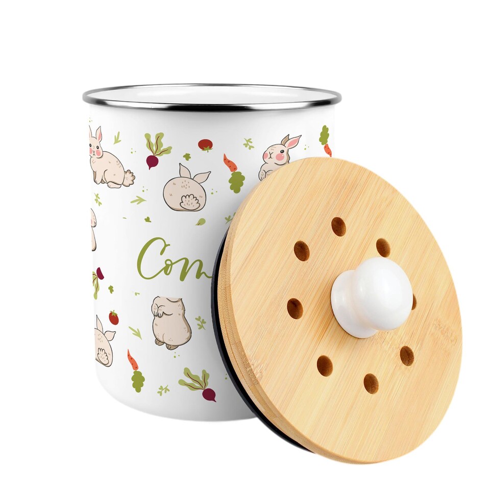 image 1 of Allotment Rabbits Compost Caddy - Metal 2L Decorative Kitchen Food Waste Bin