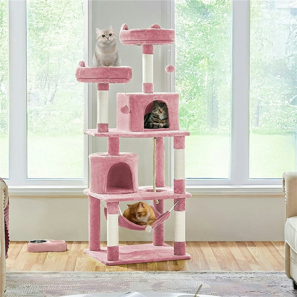 image 1 of Yaheetech 158 cm Multi Level Cat Tree with Condos Pink