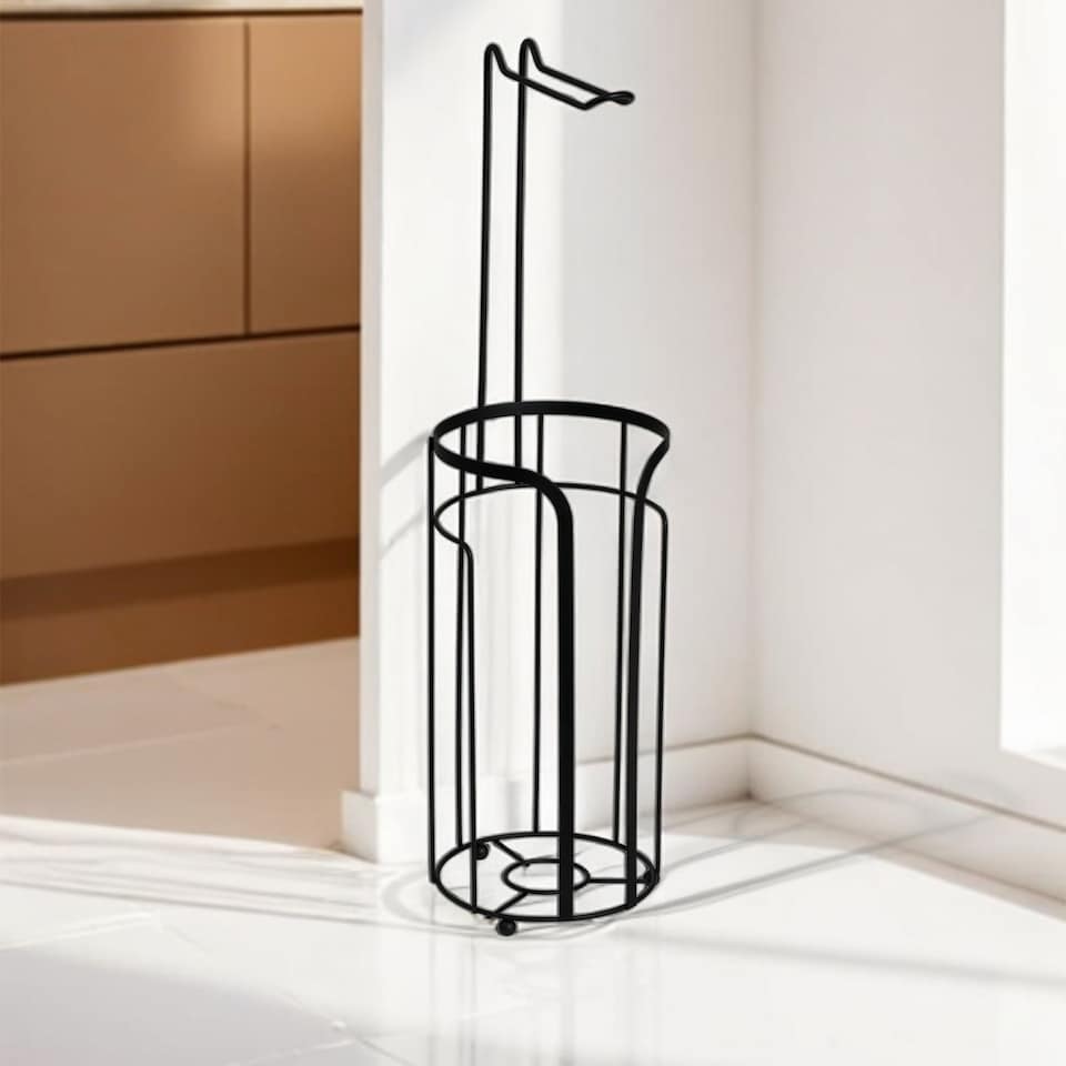 image 1 of Showerdrape Dante Black Toilet Roll Holder & Spare Paper Holder Combination