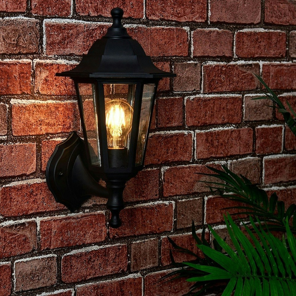 image 1 of ValueLights Black Traditional Wired Outdoor Security Lantern Wall Light