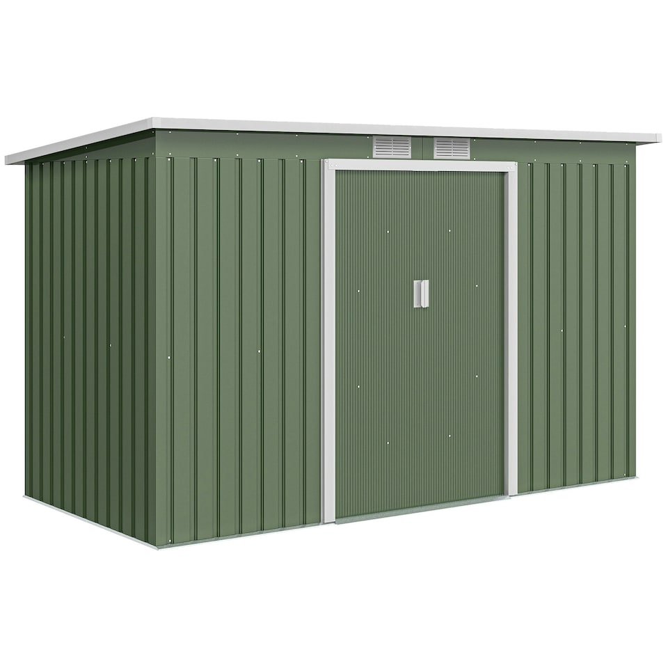 image 1 of Outsunny 9 x 4FT Metal Garden Storage Shed w/ 2 Door, Light Green