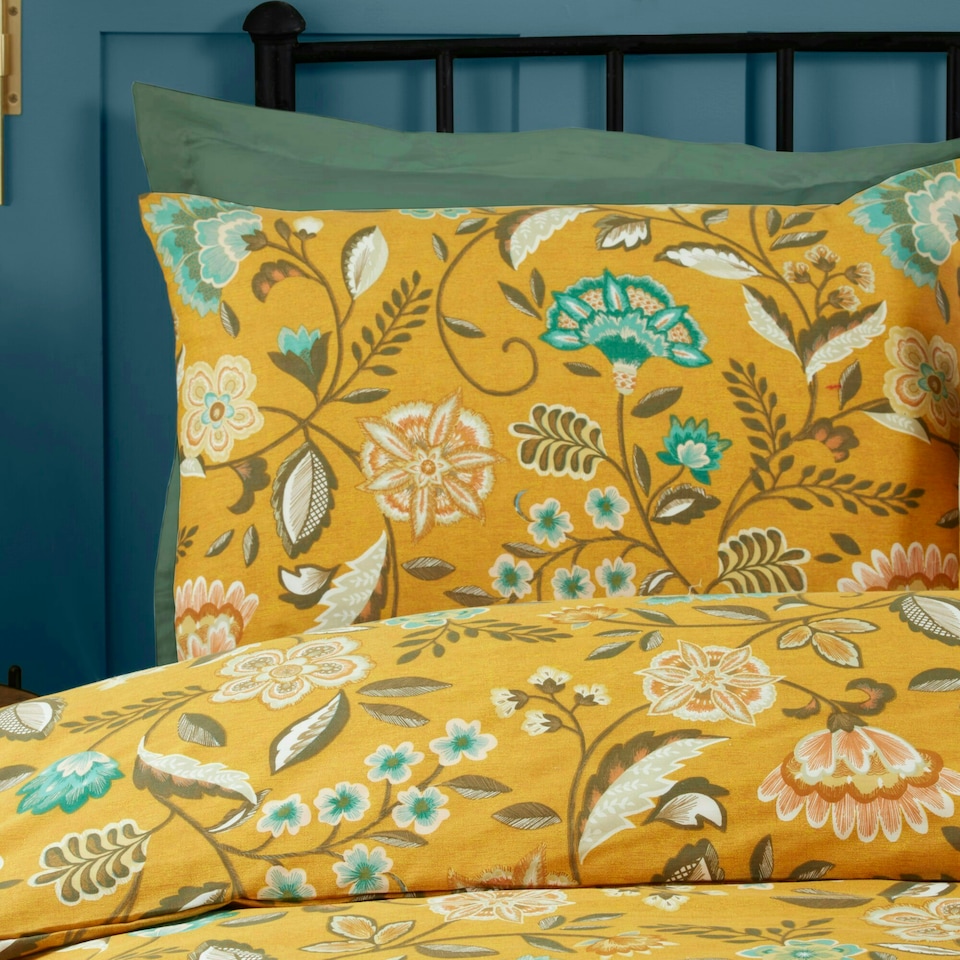 image 1 of Portfolio Home Marla Floral Soft Easy Care Bed Linen Bedding Duvet Cover Quilt Set With Pillow Case Yellow | King
