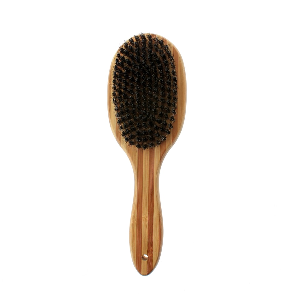 image 1 of Double Sided Bamboo Dog Brush with Silicone Massager for Grooming