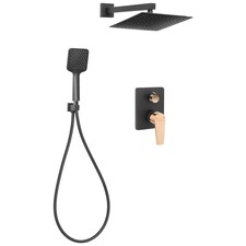 Black/Rose Gold Brass Wall Concealed Shower Mixer Set Rainfall Handshower