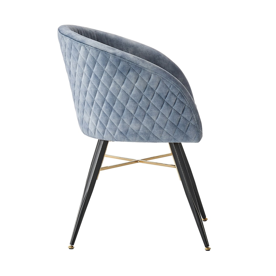 image 1 of Set of 2 Vittorio Velvet Dining Chairs with Black Metal Legs, Quilted Design Modern Accent Chair | Grey