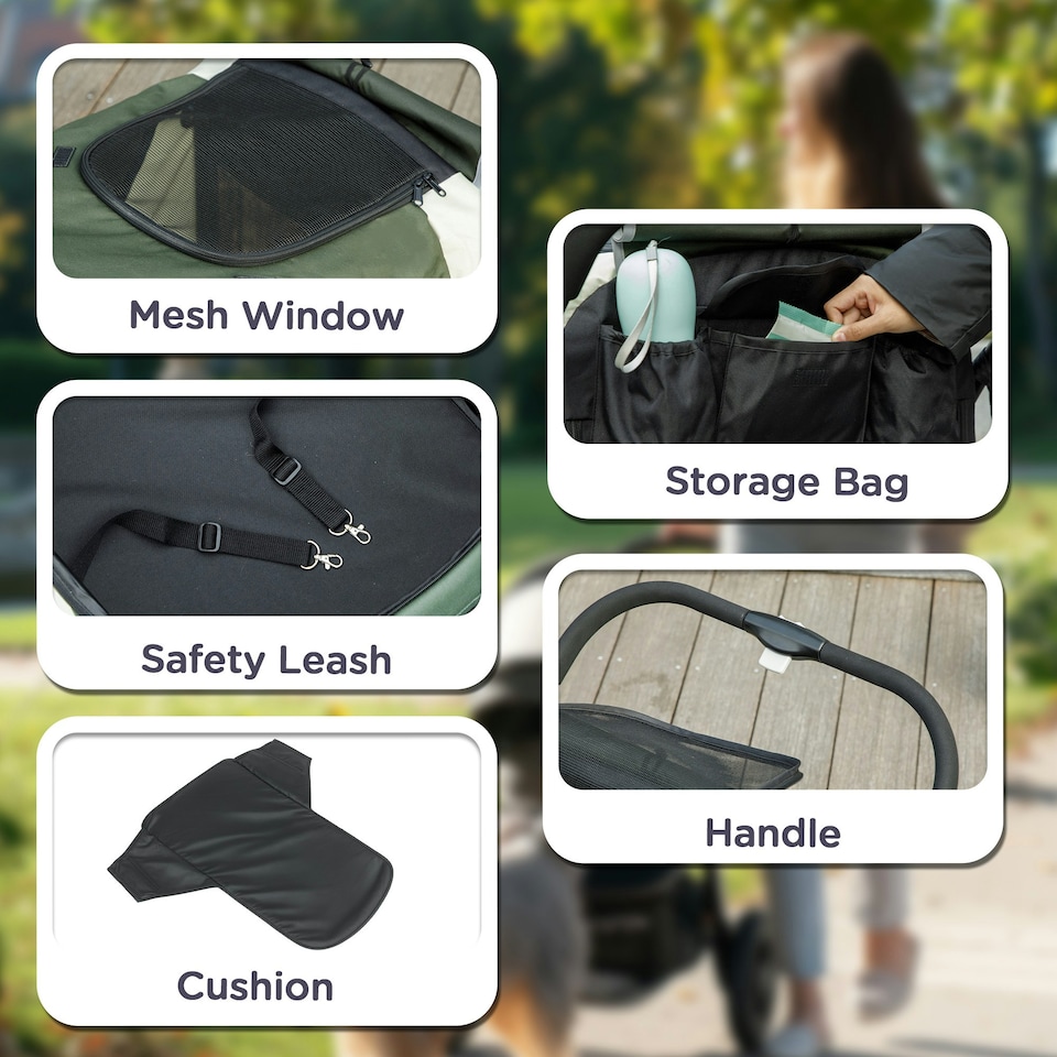 image 1 of PawHut Easy Folding Pet Stroller for Large Dogs Green