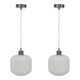 image 1 of Set of 2 Bento - White Ribbed Glass with Satin Nickel Pendant Fittings | Chrome | White | 2