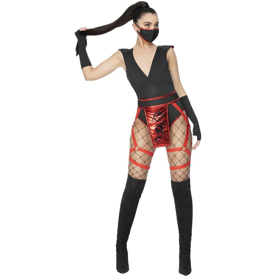 Fever Womens/Ladies Scarlet Ninja Costume - Black/Red - S S