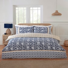 Eleanor Floral Microfibre Reversible Duvet Cover Set with Pillowcase Blue | Double