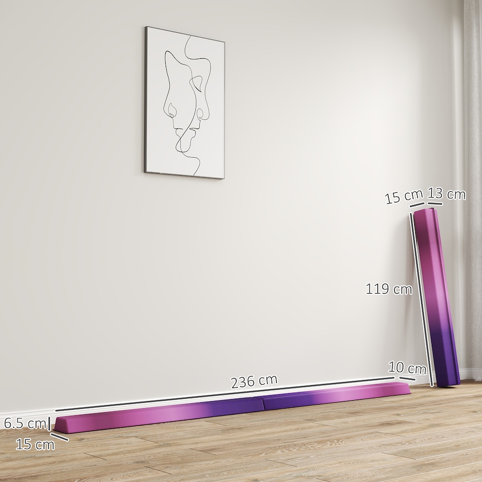 image 1 of SPORTNOW 7.7FT Folding Gymnastics Balance Beam with Anti-Slip Base, Purple