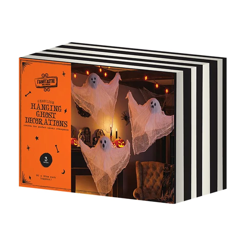 image 1 of White Ghost Halloween Hanging Decorations 90cm - Pack of 3