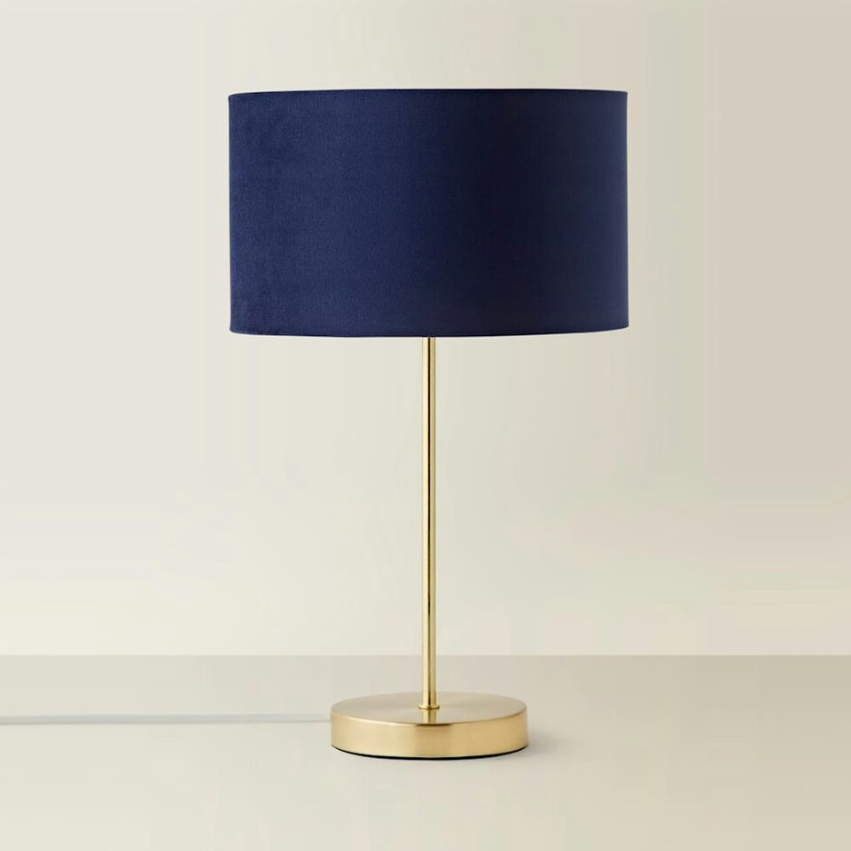 image 1 of ValueLights Charlie Gold Table Lamp Navy Velvet Shade 