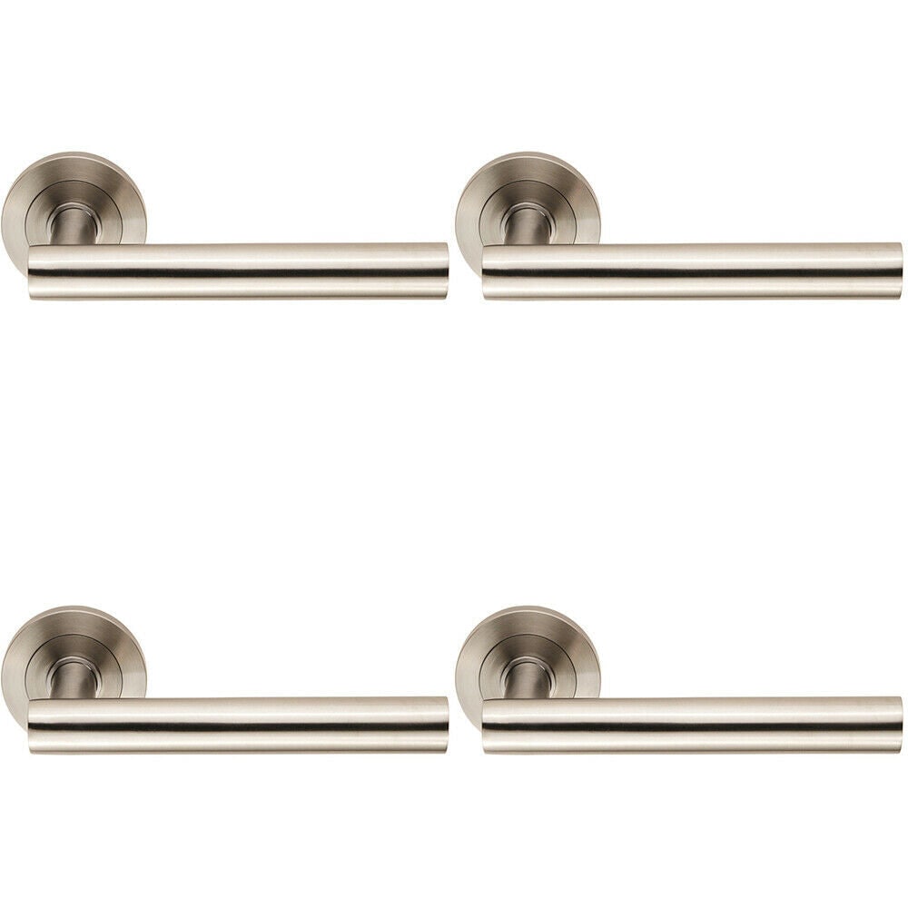 4x Straight Round Bar Handle on Round Rose Concealed Fix Satin Stainless Steel