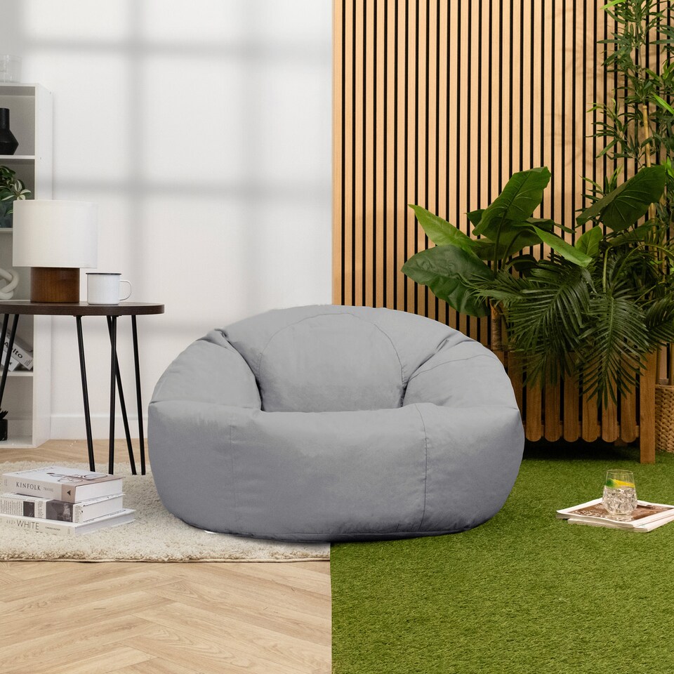 image 1 of icon Kingston Adult Classic Indoor Outdoor Bean Bag & Square Footstool Pouffe Grey