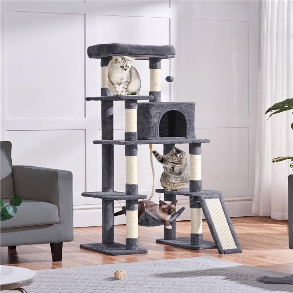 image 1 of Yaheetech Large Cat Tower with Hammock Scratching Posts Dark Grey