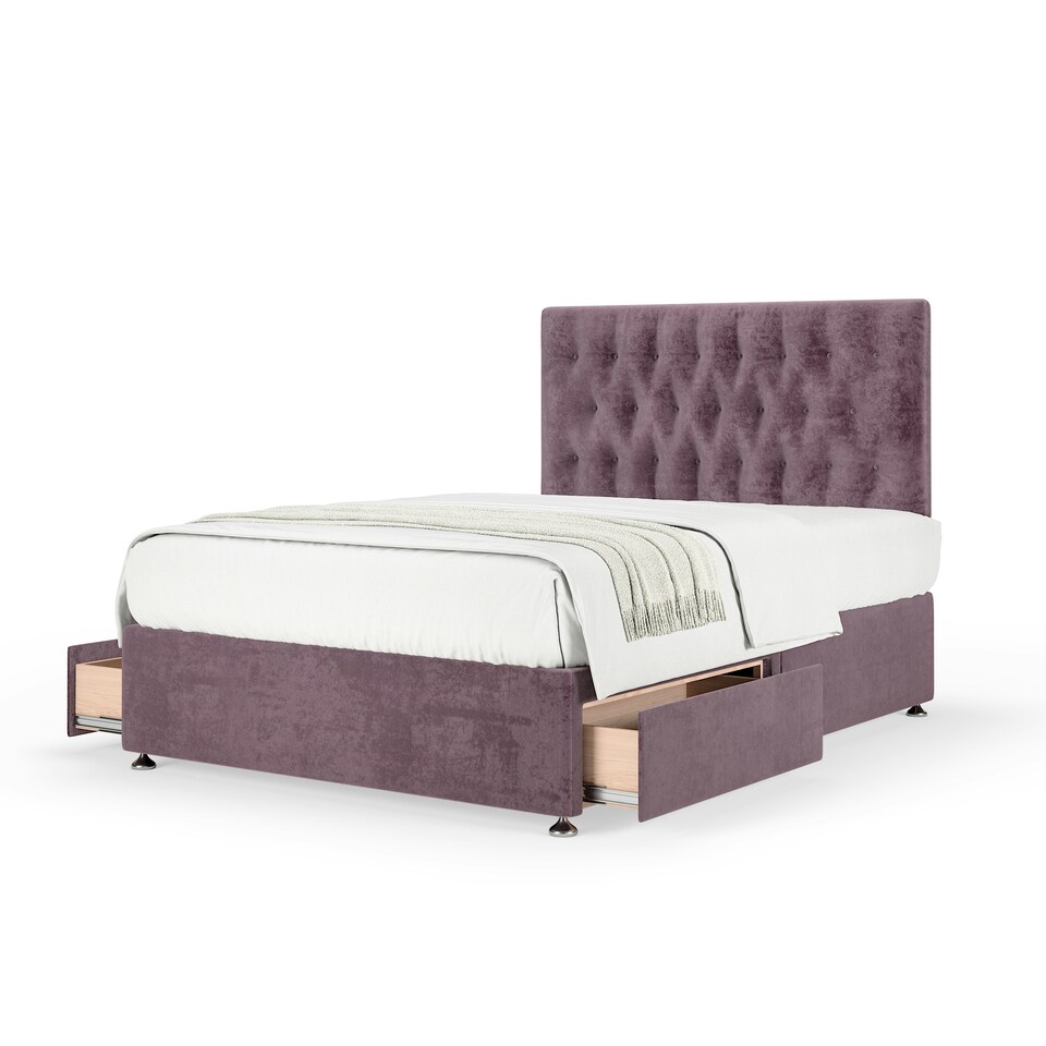 image 1 of Signature Platinum 2000 Pocket Sprung Mauve Naples Velvet 2 Drawer Divan Set And Lona Headboard Small Double
