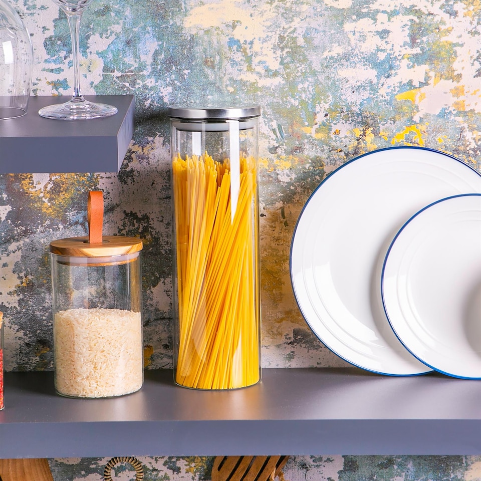 image 1 of Argon Tableware Glass Storage Jars - Silver Lid - 2 Litre - Modern Round Scandi Organisation Container Glass Jar - Set of 6