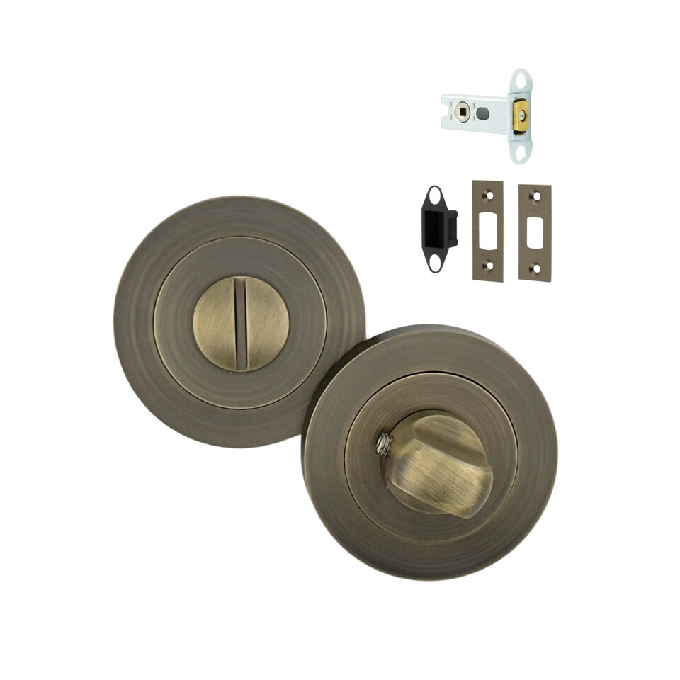 image 1 of AXS Bathroom Turn & Release with Deadbolt - 57mm Backset Pack - Antique Brass