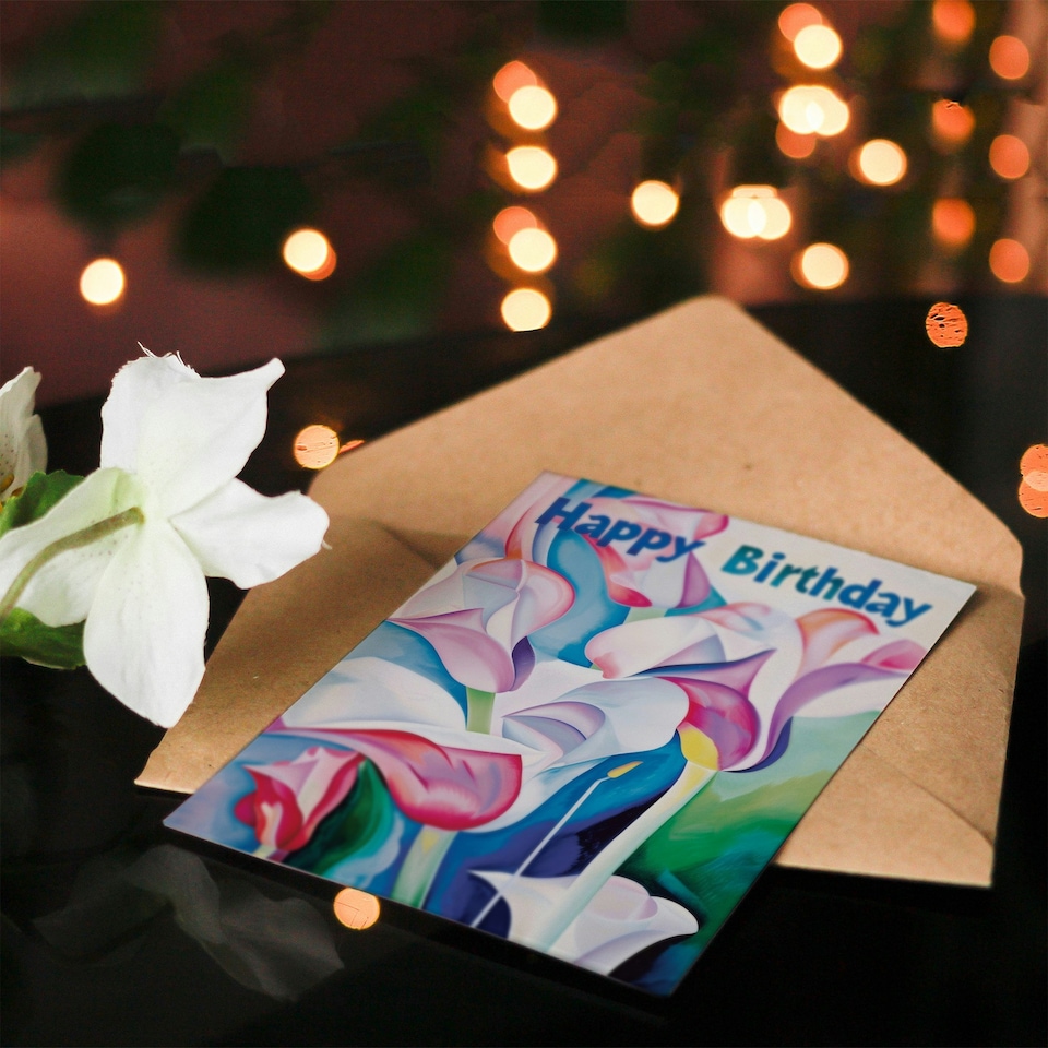 image 1 of Abstract Tulip Flower Bouquet Watercolour Her Birthday Card