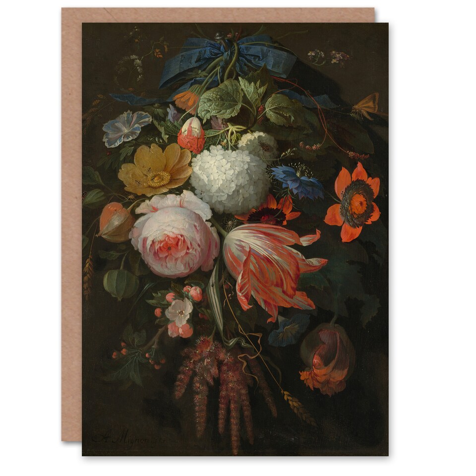 image 1 of Abraham Mignon Art Card Hanging Bouquet of Flowers Blank Greeting Card