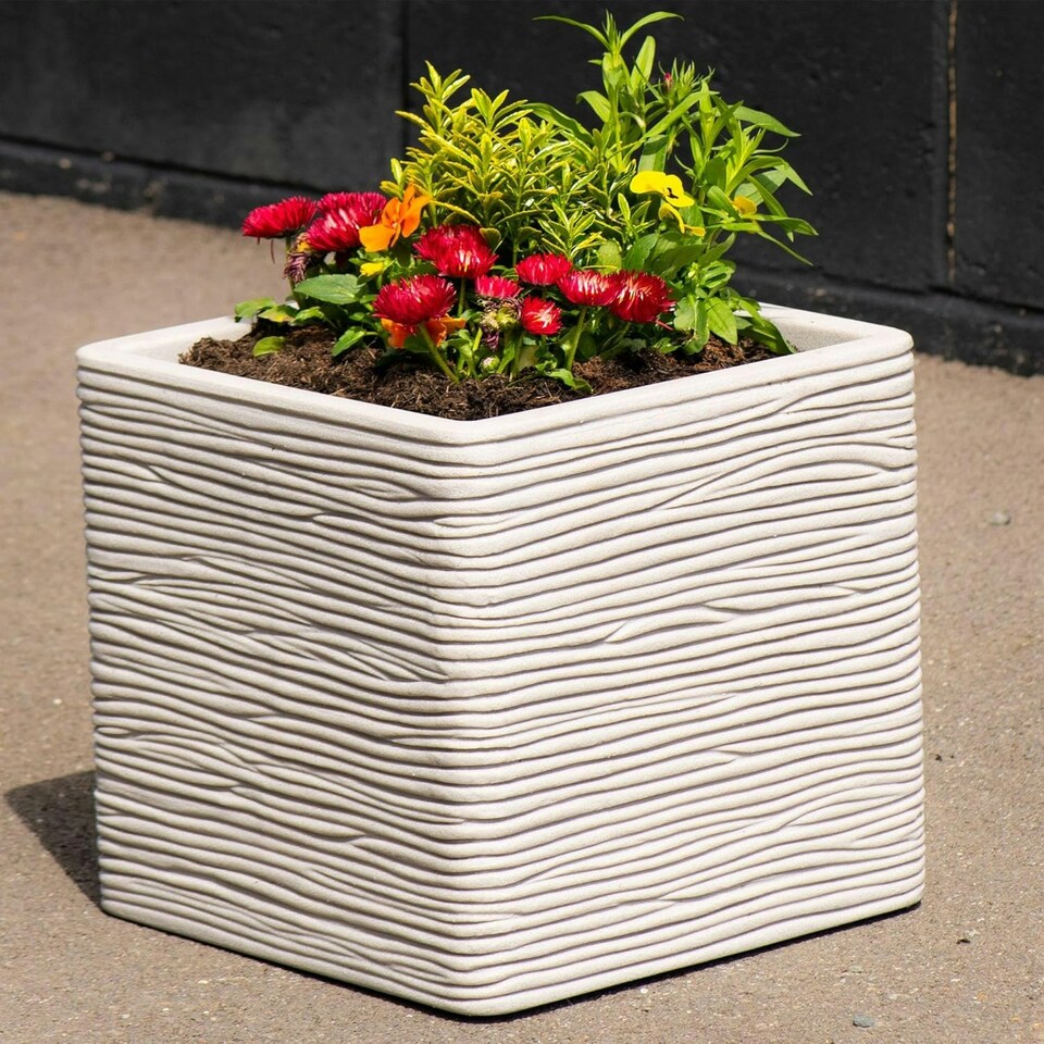 image 1 of 2 x Amalfi Square Multipurpose Home Garden Patio Stone Effect Flower Planters N/A